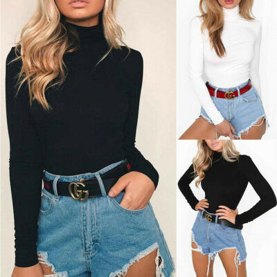 

Women Long Sleeve Turtleneck Casual Slim Tops Autumn Winter Tshirt Blouse Romper