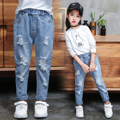 

Baby Boys Girls Pants Hot Sale Spring And Autumn Kids Clothing Ripped Jeans Denim Clothes Pants 2-12T