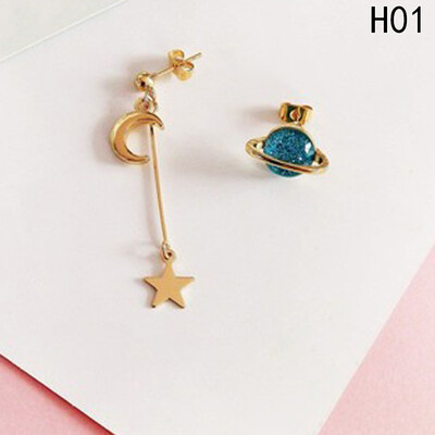 

Fashion Cute Asymmetrical Earth Moon Star Drop Earrings Handmade Crystal Pendant Love Long Earrings