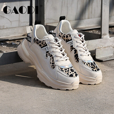 

Ms Gao Di Gao Di thickened round head with lace wild leopard casual old shoes womens meters 36