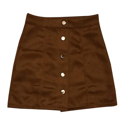 

Fashion Elegant Women Autumn High Waist Skirt Single Breasted Solid Thin A-line Suede Mini Skirts 2 Styles