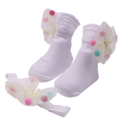

Newborn Baby Cute Mesh Bowknot Hairball Design Cotton Socks with Hairband Photography Props Set New