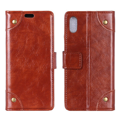 

MOONCASE Apple iPhone  Max Copper Buckle Napa Leather Case - Brown