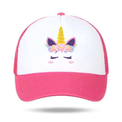 

Cute Unicorn Print Mesh Baseball Cap Summer Fashion Adjustable Cotton Snapback Hats For Kids Girls Sports Cap