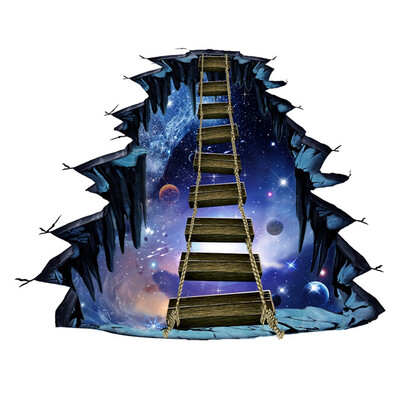 

3D Interstellar Space Floor Stickers Galaxy Suspension Bridge Wall DecalsMilky Way Decorations
