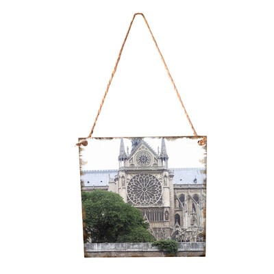 

Wooden Square Paris Cathedral Print Pattern Crafts Hanging Board Creative Ornaments Home Decoration Wall Pendant