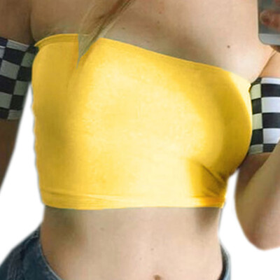 

2019 New Summer Fashion Womne Sexy Off Shoulder Strapless Crop Top Slim Short T Shirt Plaid Printed Short Sleeve Tank Top Shirts