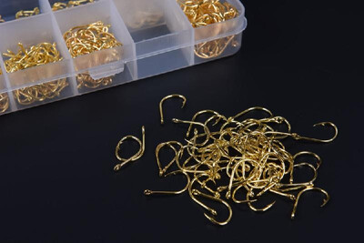 

Lixada 600pcs Fish Jig Hooks with Hole Fishing Tackle Box 3 -12 10 Sizes Carbon Steel Gold Golden