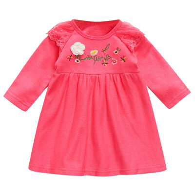 

Children Spring Autumn Girls Cute Embroidered Lace Stitching Round Collar Princess Long-Sleeved Sweet Princess Dress