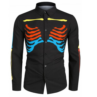 

Toponeto Mens Autumn Fashion Casual Halloween Printed Long-sleeved Top Blouse Shirt