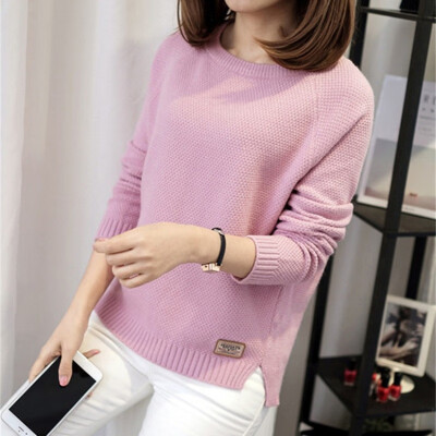 

Sweater Women Simple Casual Long-sleeved Round Neck Sweater Loose Style Solid Color Knit Bottoming Top