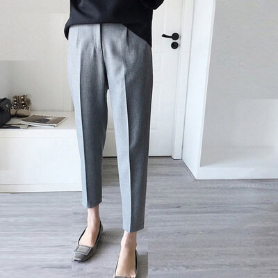 

Women High Waist Elastic Straight Pants Casual OL Lady Ankle-Length Trouser Women Clothing Office Pants
