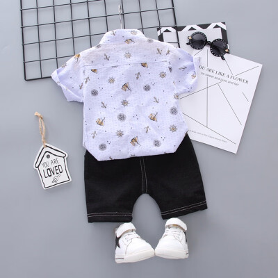 

Kids Cotton Clothes Summer Baby Boys Short Sleeve Floral Print Tops Blouse T-shirtShorts Children Casual Outfits Sets