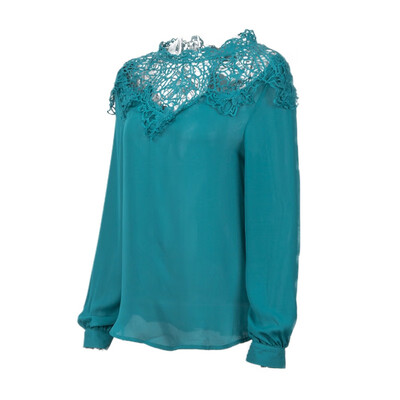 

Women Blouse Shirts Floral Lace Patchwork Full Sleeve Sexy Club Chiffon Blouse Women O neck Lantern Sleeve Top Female