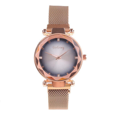 

Magnet Quartz Watch with Gradual Change Starry Dial Face for Women Girls