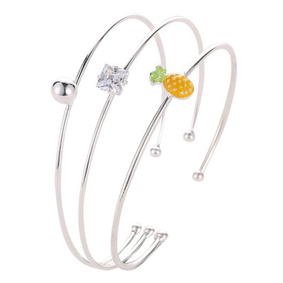 

Fashion Crystal Chain Leather Open Bracelet Set Women Gold Silver Jewelry