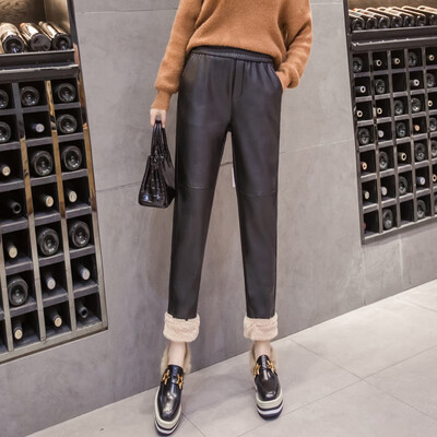 

Leather pants women high waist 2018 new autumn winter velvet outer wear extra thick joker leggings harun casual pants