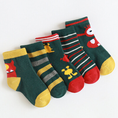 

5 Pairs Socks for Kids Boys Girls Cute Cartoon Stripe Pattern Non-slip Baby Toddler Children Cotton Socks Novelty Design Sokken