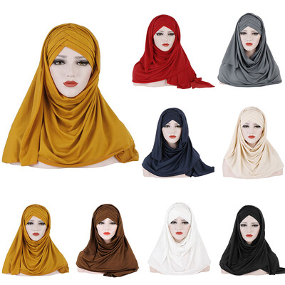 

Muslim Women Under Scarf Islamic Neck Cover Cotton Chemo Hats Solid Color Turban Hijab Scarf Headscarf