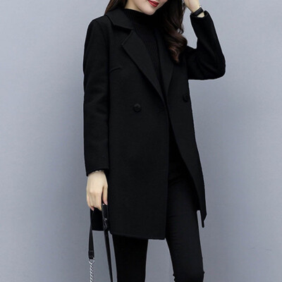 

Toponeto Women Work Solid Vintage Winter Office Long Sleeve Button Woolen Jacket Coat