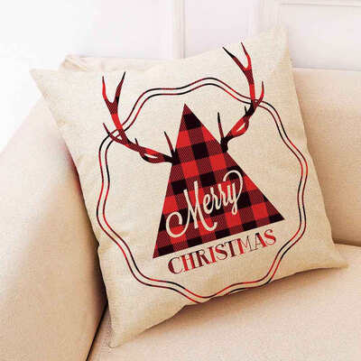 

New Merry Christmas Elk Linen Plaid Pillow Covers Sofa Throw Cushion Case Xmas Decor 2020
