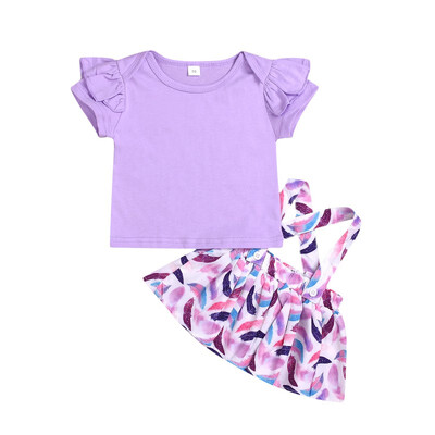

Children Summer Baby Girls Ruffles Short Sleeve Round Collar Casual TopPrint Bib Skirt 2pcs 0-5Y Lovely Toddler Girl Clothes