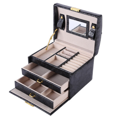 

2019 New Jewelry Leather Mirror Box Storage Organizer Case Ring Earring Necklace Display Elegant