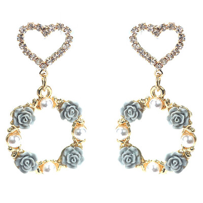 

1 Pair New Arrival Rhinestone Love Heart Rose Flower Drop Pendientes Earrings For Women Elegant Simulated Pearl Cirlce Brincos