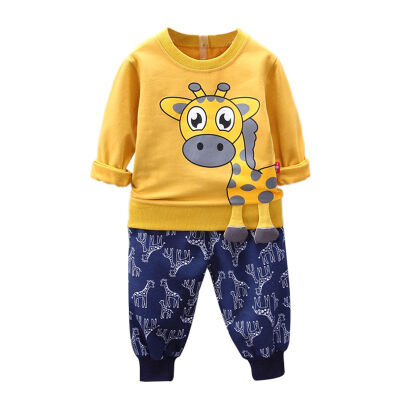 

2Pcs Autumn Baby Boys Girls Long Sleeve Cartoon Sweatshirt TopsDeer Pants Trouser Costume Set