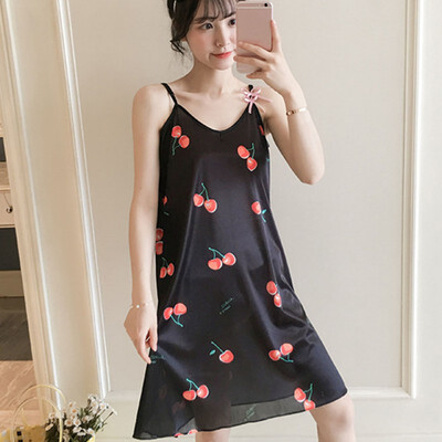 

Ladies Sexy Silk Satin Printed Night Dress Sleeveless Nighties Nightgown Plus Size Nightdress Lace Sleepwear Nightwear For Women