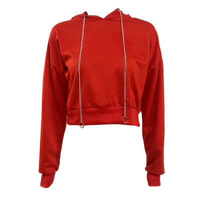 

1pcs Women Sexy Crop Top Plus Size Hoodies Drawstring Long Sleeve Autumn Female Casual Solid Tops