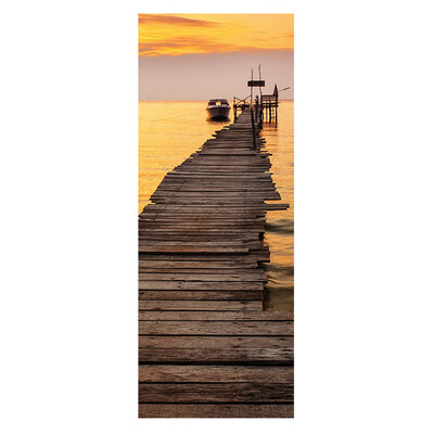 

2 Sheets Seaside Pier Sunset Scenery Door Sticker Sea View Waterproof Home PVC Bathroom Wallpaper Removable Decoration Decals
