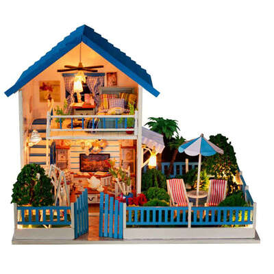 

Assemble DIY Wooden House Toy Wooden Miniatura Doll Houses LED Lights Birthday Gift Dollhouse