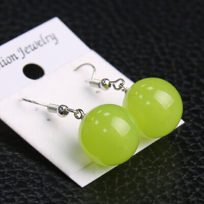 

Fashion Women 10mm Orang Jade Round Bead Silver Hook Earrings Jewelry 7Colors