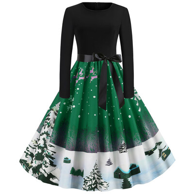 

Tailored Women Vintage Long Sleeve Christmas 1950s Housewife Evening Party Prom Dress