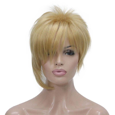 

StrongBeauty Brown with Highlights Inclined Bangs Short Straight Synthetic Hair Wig For Girl