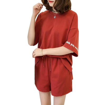 

Women Summer Loose Simple Round Neck Short-sleeved Tops Wide Leg Solid Color Shorts Fashion Casual Two-Piece Set New