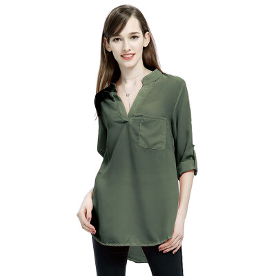 

Womens Shirt New Summer Chiffon Blouse Women Shirts Long Sleeve Pocket Tops Casual Loose Blouses Dip Hem Plus Size For Ladies