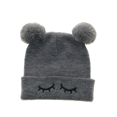 

Hot Childrens Head Cap Girls Boys Cute Embroidery Double Ball Knitted Caps New Winter Kids Warm Hats Children Soft Hat