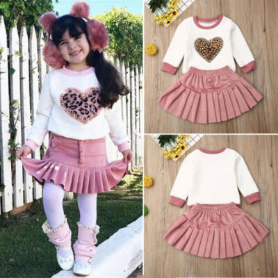 

US Stock Kid Baby Girl Long Sleeve Top Shirt Pleated Tutu Skirts Outfits Clothes