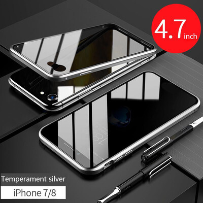 

iPhone Glass CaseSlim Bumper Magnetic Adsorption Installation Anti-Scratch Aluminum Metal with Double Screen Protector Cover