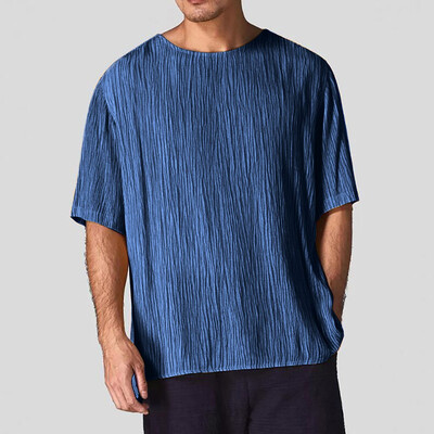 

Toponeto Mens Casual Blouse Linen T-shirt Loose O-neck Tops Short Sleeve Tee Shirt