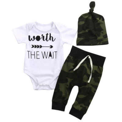 

Toddler Baby Girl Boy Worth The Wait Romper Jumpsuit Camo Pants Outfits Clothes