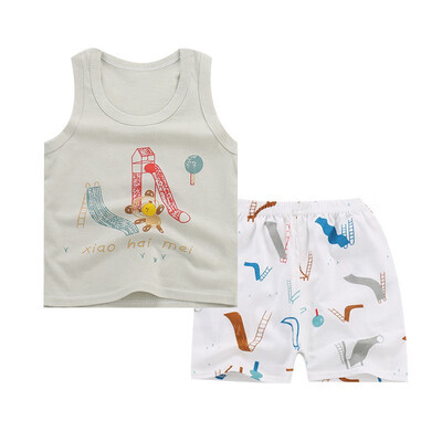 

Children Summer Clothing Set Cute Vest Suit Boys And Girls Sleeveless Vest Shorts Suit Cartoon Cotton Suit