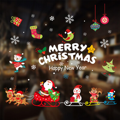 

Dome recall Christmas stickers Christmas decorations glass door window window stickers Christmas window stickers wall stickers Christmas tree layout dress up decoration stickers package window stickers deer cart