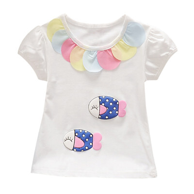 

Summer Toddler Girl Short Sleeve Cartoon Printed Pattern T-shirt Tops Cotton Casual Outfits Clothes