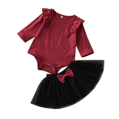 

Wine Red Toddler Baby Girl Kid Romper Jumpsuit Mesh Skirt Outfit Clothes Top