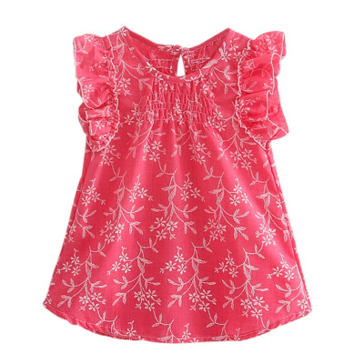 

Summer Cute Baby Girls Dress Flower Print Dress Cotton Kids Toddler Flying Sleeve Sundress