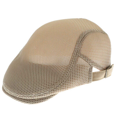 

Men Summer Breathable Mesh Beret Cap Solid Color Adjustable Newsboy Ivy Cap Flat Hat