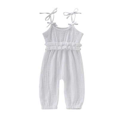 

Summer Baby Girls Cotton And Linen Solid Sleeveless Suspenders Pants Overalls Trousers
